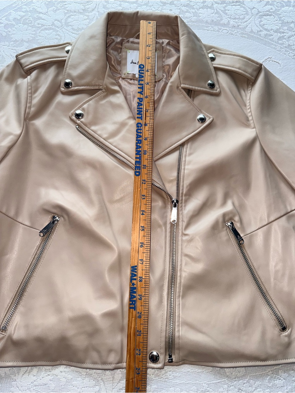 Sam Edelman woman’s Faux Leather Moto Jacket Beige Tan Cream Size XL - Picture 6 of 16